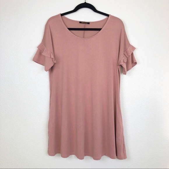 Mauve Pink Ruffle Sleeve Tee Dress - Picture 1 of 4
